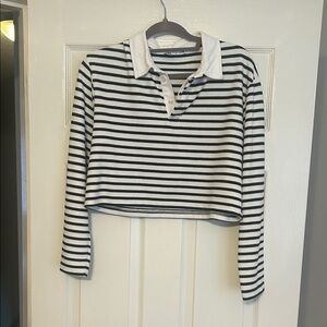 Zara Striped Long Sleeve Polo Crop Top